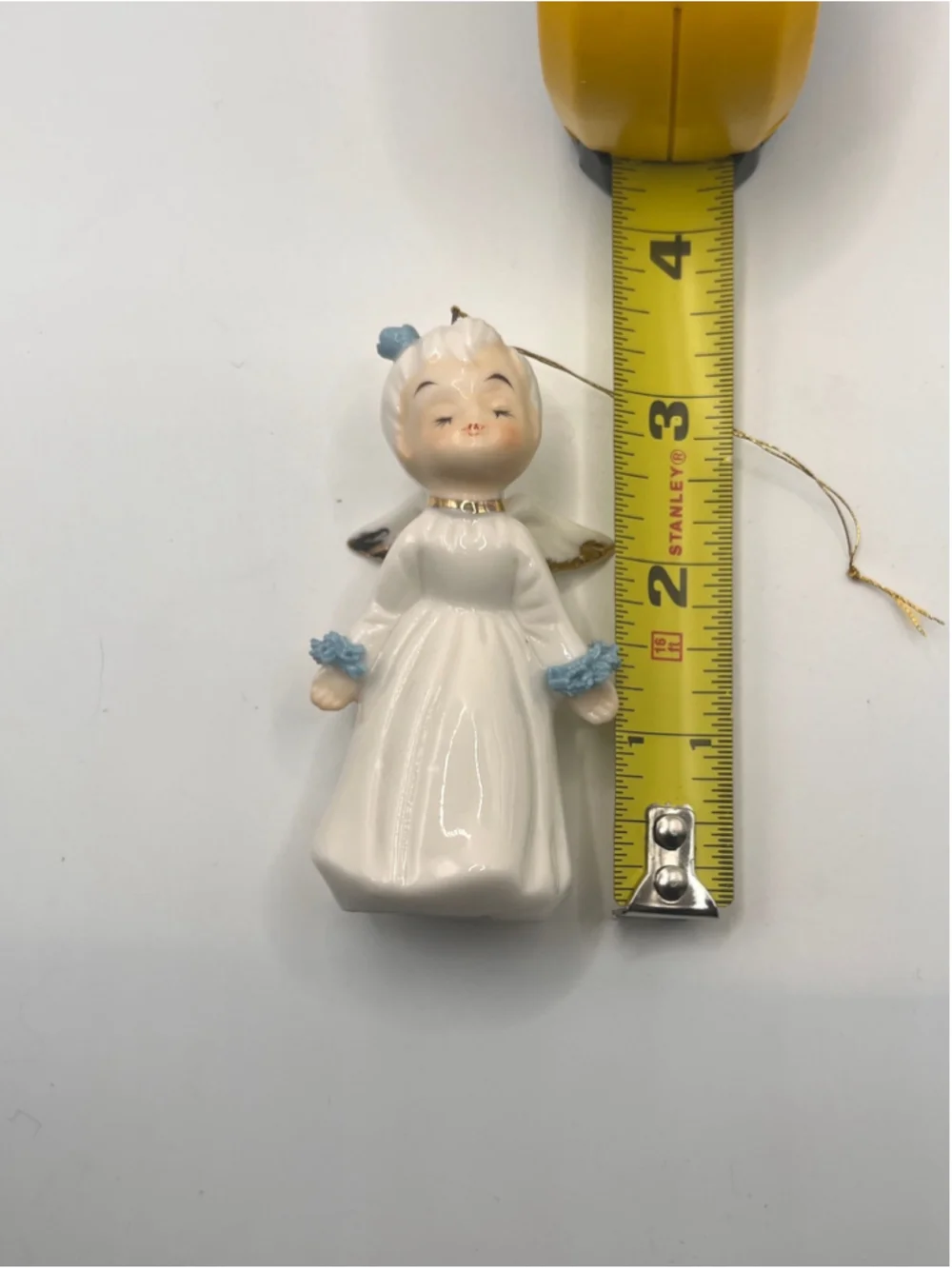 2 Vintage Ceramic Angel Christmas Ornaments Sleeping Blue Pink Japan Mid Century